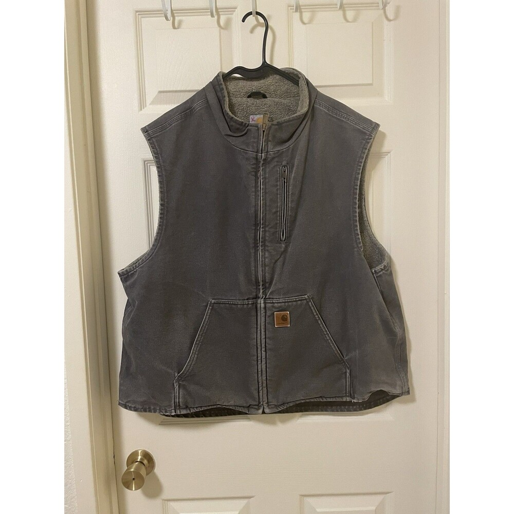 Vintage Carhartt Vest Men's XXL Lined Canvas Work Zip Gray